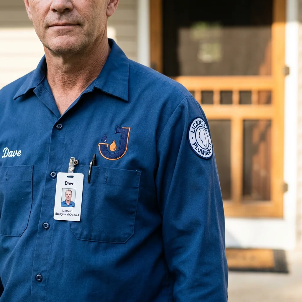 Licensed plumber showing ID badge in Muskego, WI