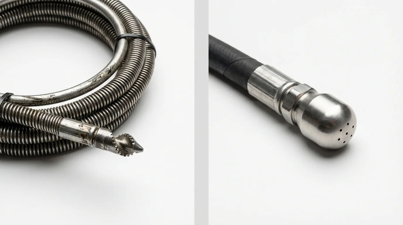Drain snake cable and hydro jetting nozzle used for drain cleaning in Muskego, WI