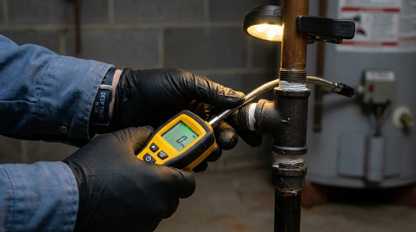 Gas leak detection with electronic sniffer by Johns Plumbing LLC in Muskego