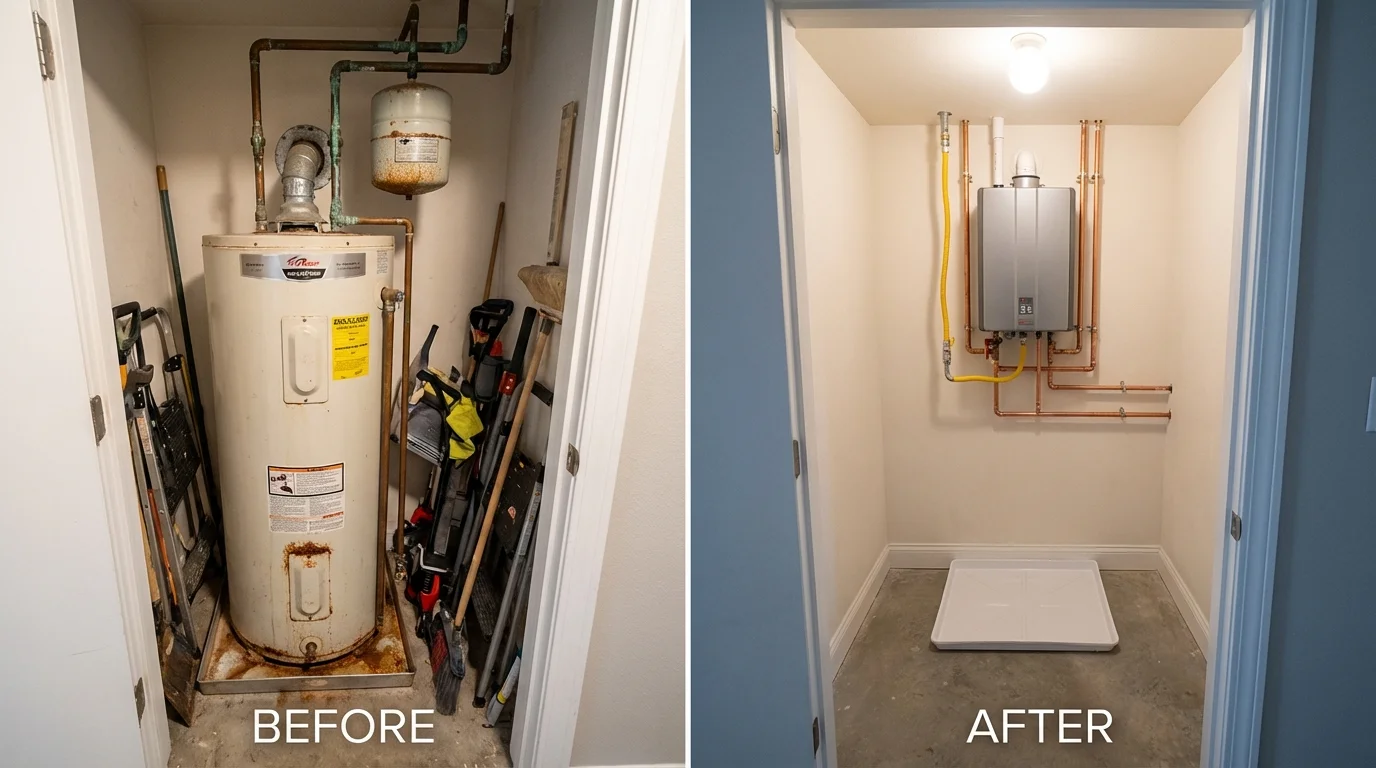Tank water heater versus wall-mounted tankless unit comparison for Muskego, WI homeowners