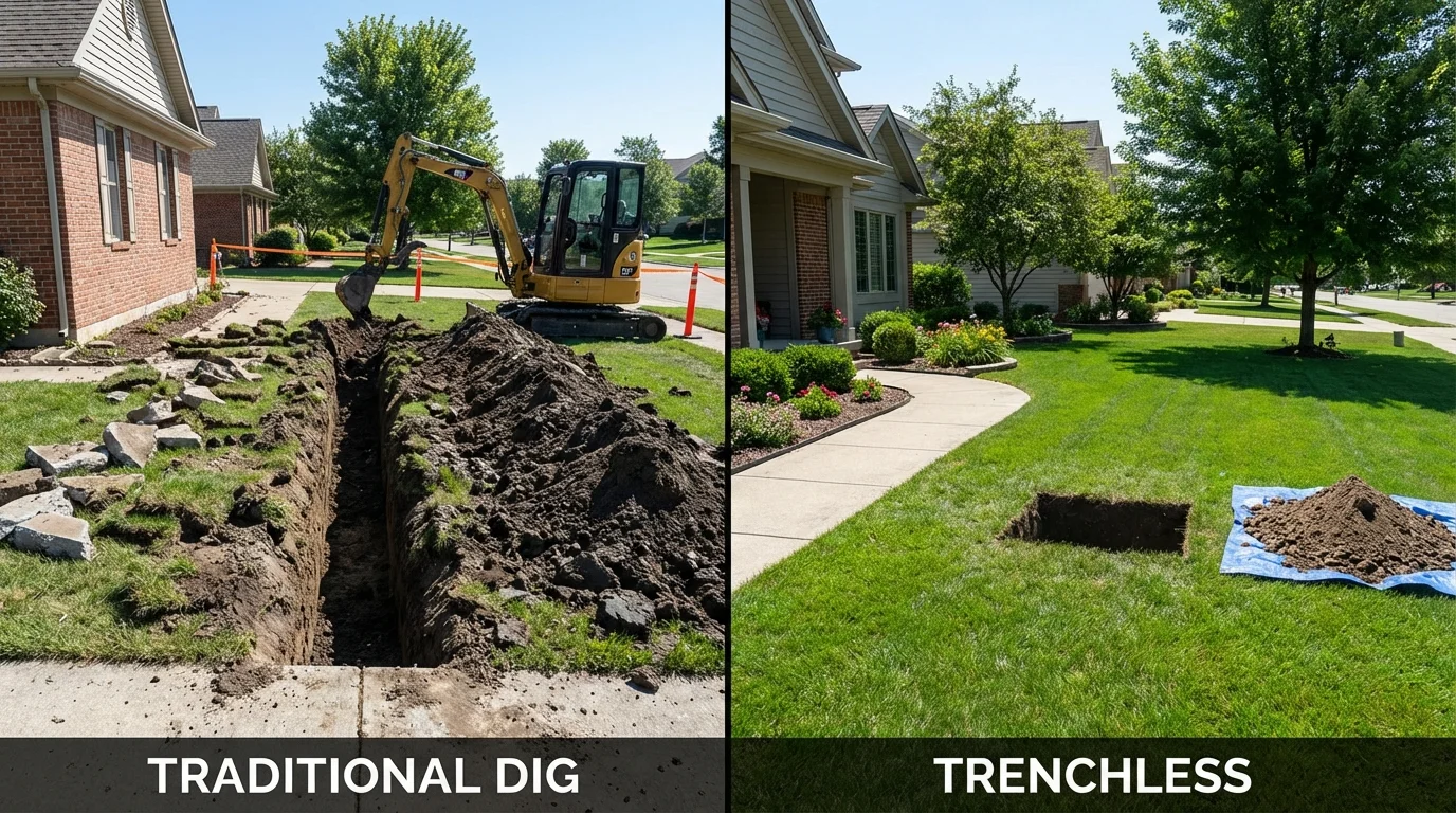 Trenchless sewer repair with minimal yard damage versus traditional excavation in Muskego, WI